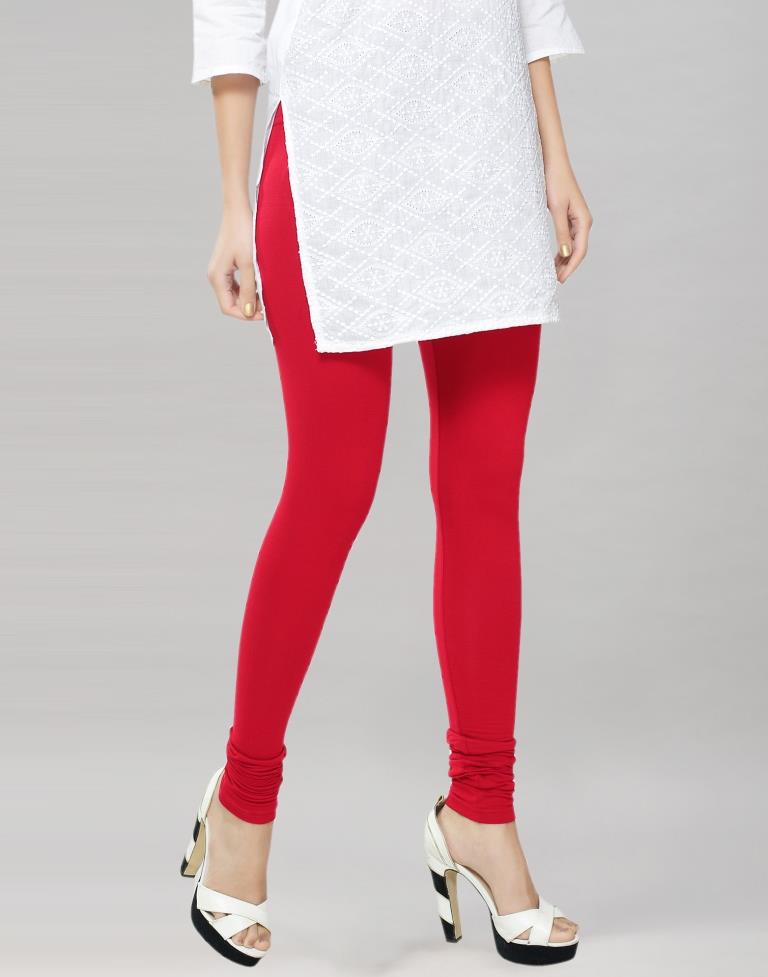 Enriching Red Coloured Plain Cotton Leggings | Sudathi