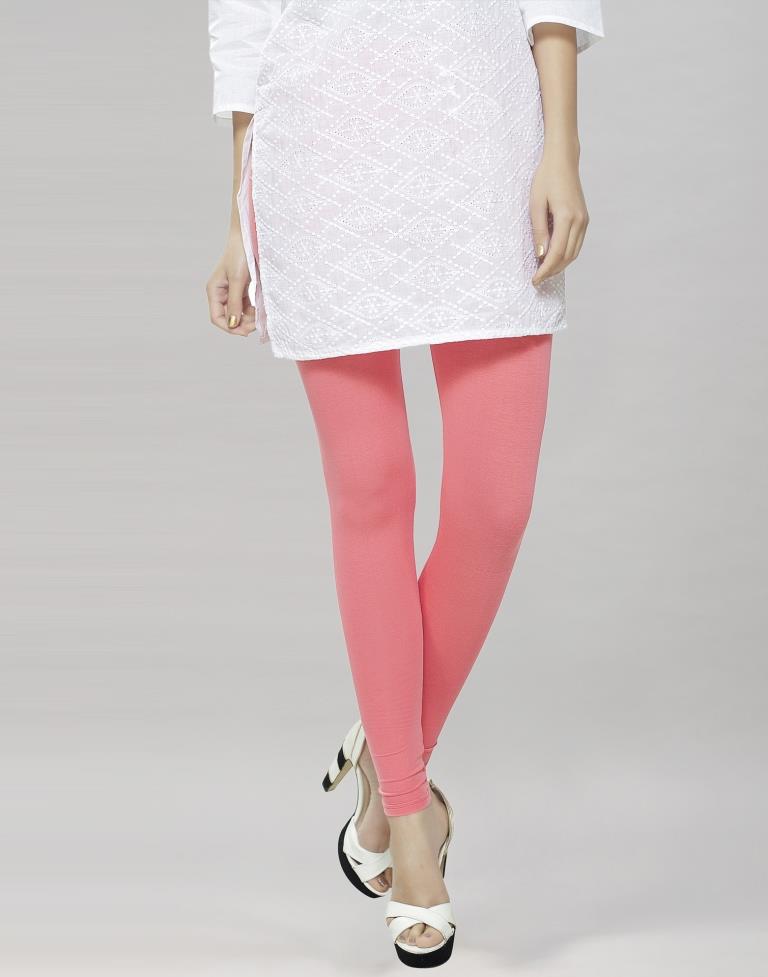 Classy Coral Pink Coloured Plain Cotton Leggings | Sudathi