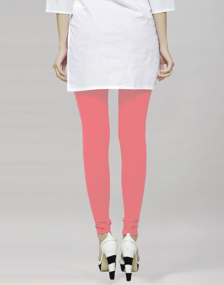 Classy Coral Pink Coloured Plain Cotton Leggings | Sudathi
