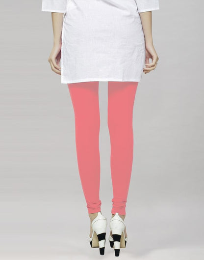 Classy Coral Pink Coloured Plain Cotton Leggings | Sudathi