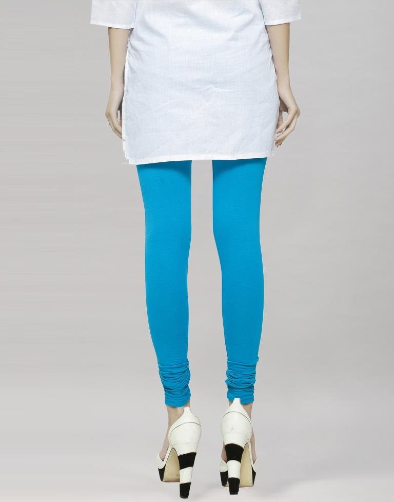 Designer Sky Blue Coloured Plain Cotton Leggings | Sudathi