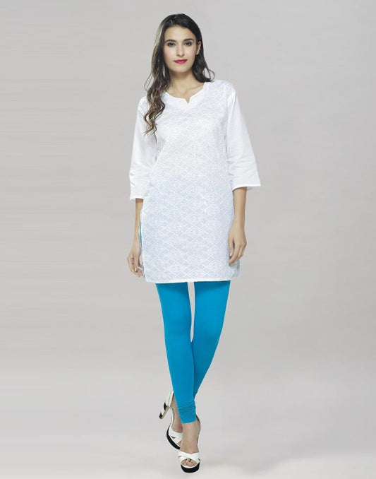 Designer Sky Blue Coloured Plain Cotton Leggings | Sudathi