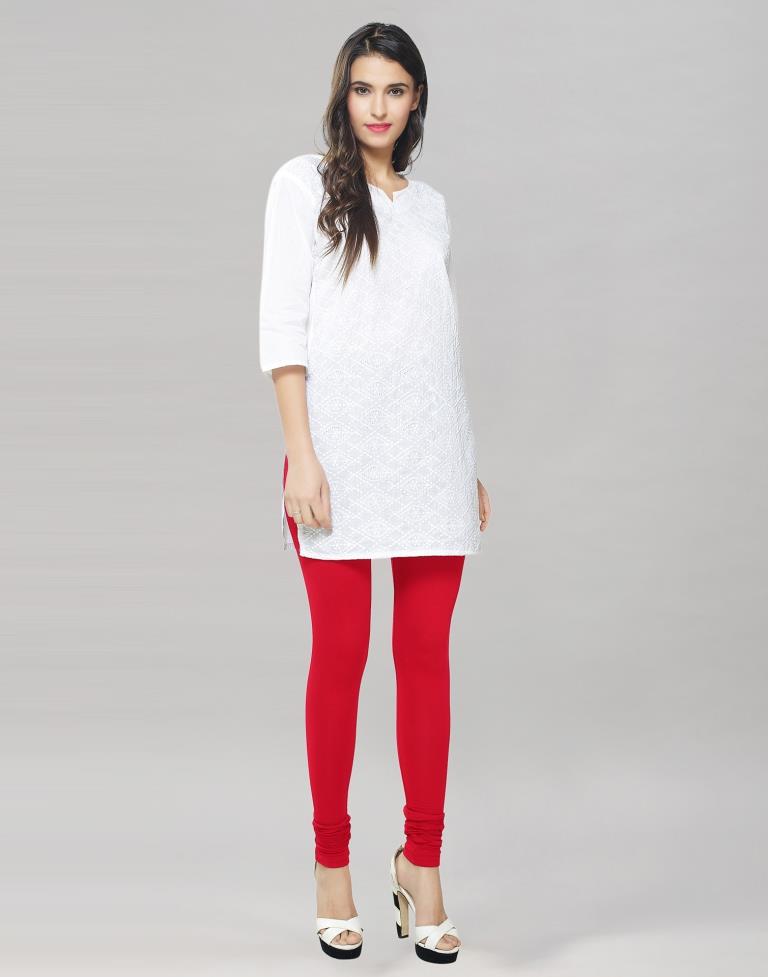 Enriching Red Coloured Plain Cotton Leggings | Sudathi