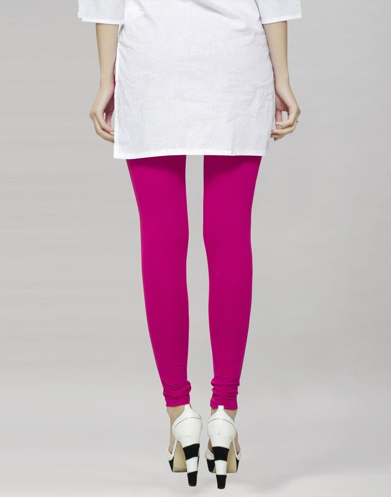 Dazzling Rani Pink Coloured Plain Cotton Leggings | Sudathi