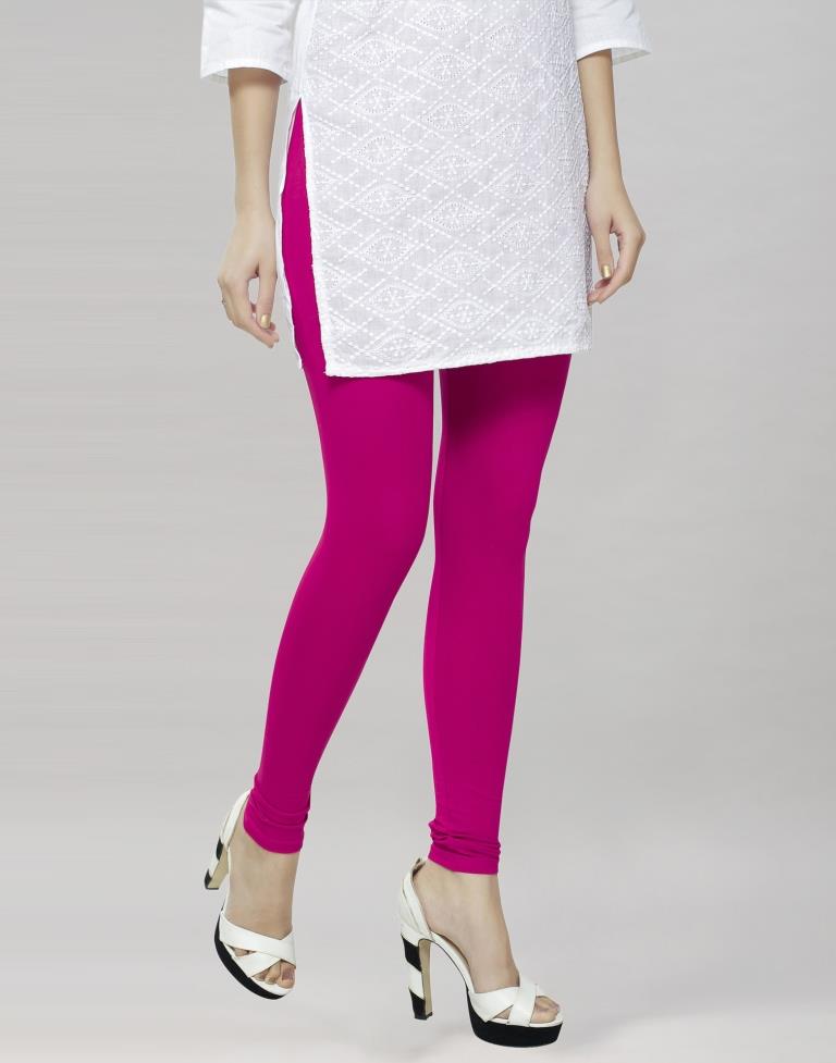 Dazzling Rani Pink Coloured Plain Cotton Leggings | Sudathi