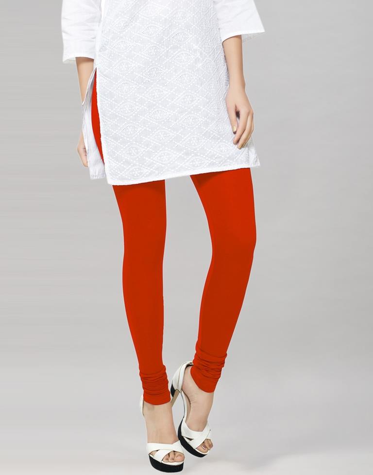 Charming Reddish Orange Coloured Plain Cotton Leggings | Sudathi