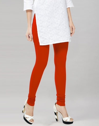 Charming Reddish Orange Coloured Plain Cotton Leggings | Sudathi