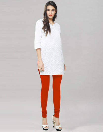 Charming Reddish Orange Coloured Plain Cotton Leggings | Sudathi