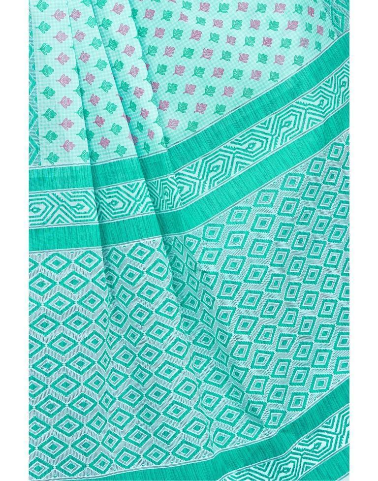 Turquoise Blue Coloured Cotton Printed Saree | Sudathi