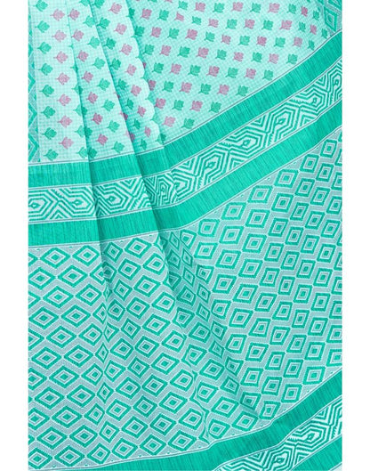 Turquoise Blue Coloured Cotton Printed Saree | Sudathi