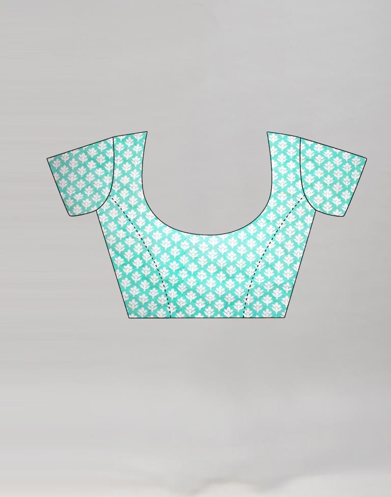 Turquoise Blue Coloured Cotton Printed Saree | Sudathi