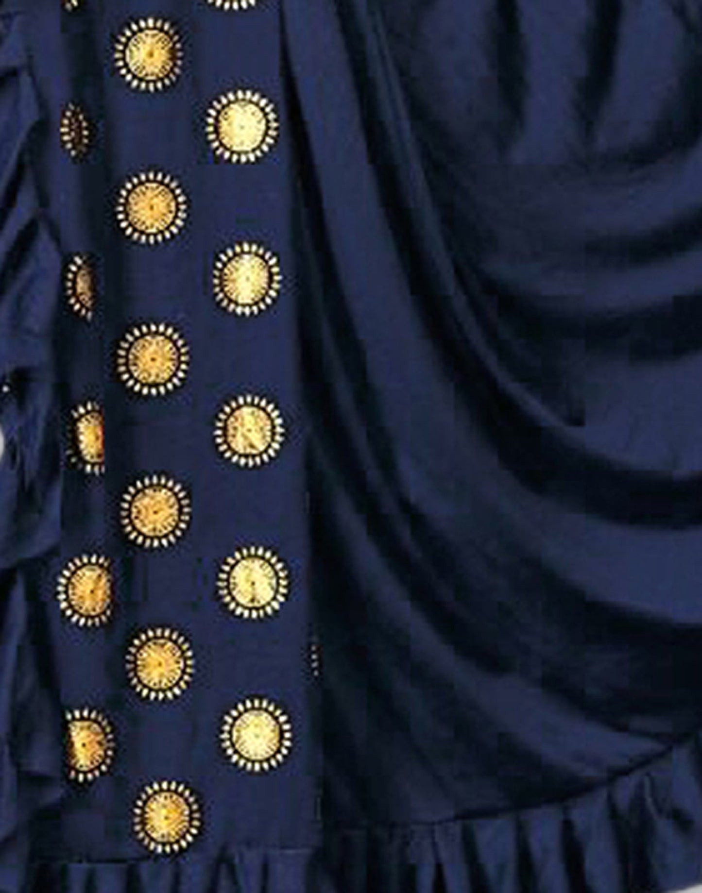 Navy Blue Printed Pre-draped Saree | Leemboodi