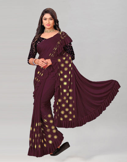 Dark Wine Printed Pre-draped Saree | Leemboodi