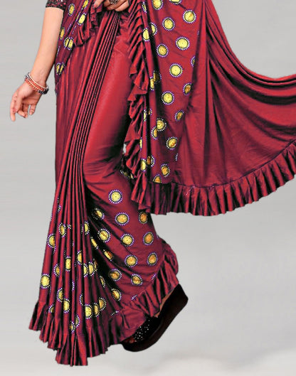 Red Printed Pre-draped Saree | Leemboodi