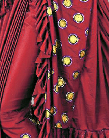 Red Printed Pre-draped Saree | Leemboodi