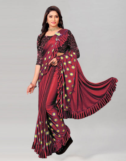Red Printed Pre-draped Saree | Leemboodi