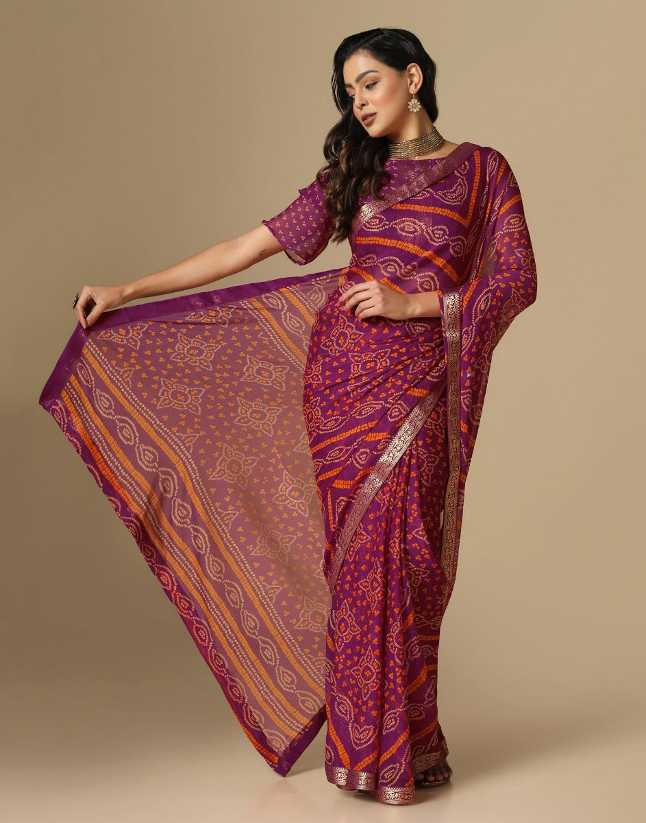 Wine Bandhani Saree | Sudathi