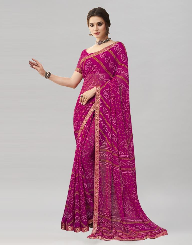 Rani Pink Chiffon Bandhani Saree | Sudathi