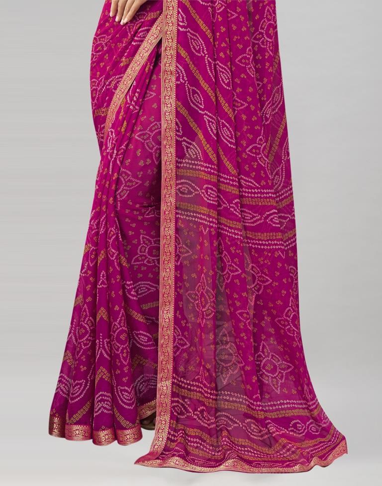 Rani Pink Chiffon Bandhani Saree | Sudathi