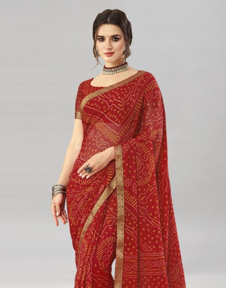 Red Chiffon Bandhani Saree | Sudathi