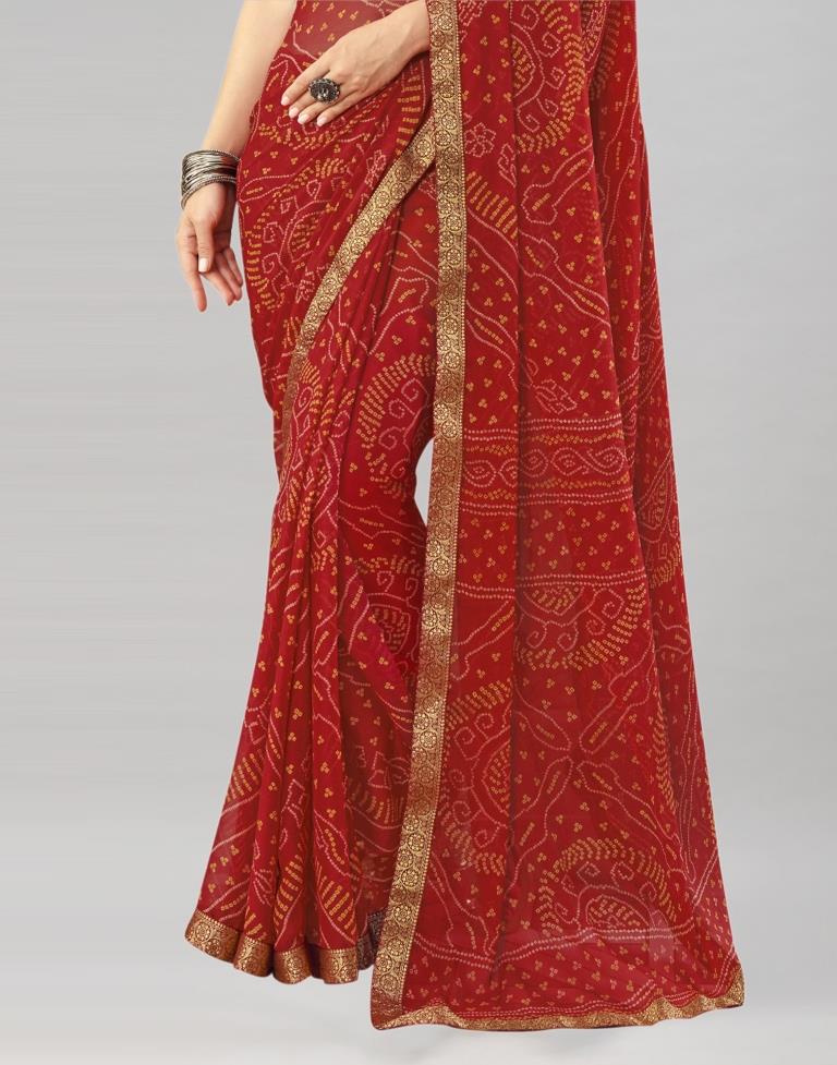 Red Chiffon Bandhani Saree | Sudathi