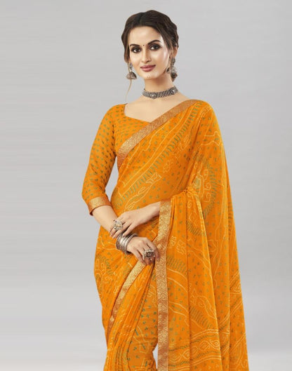 Turmeric Yellow Chiffon Bandhani Saree | Sudathi
