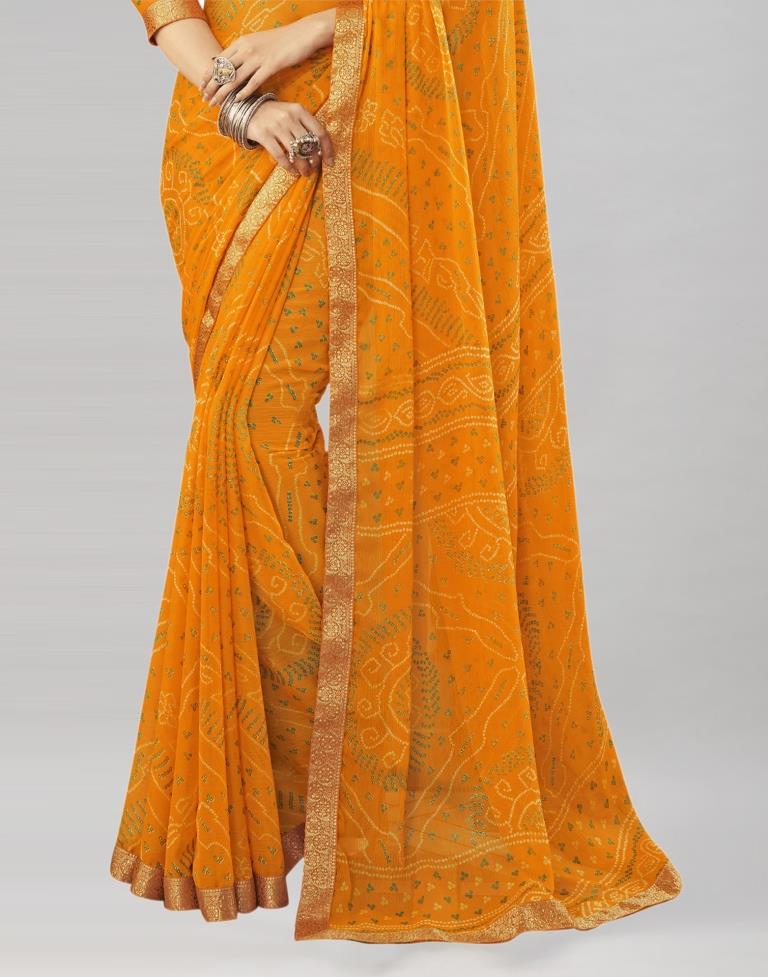 Turmeric Yellow Chiffon Bandhani Saree | Sudathi