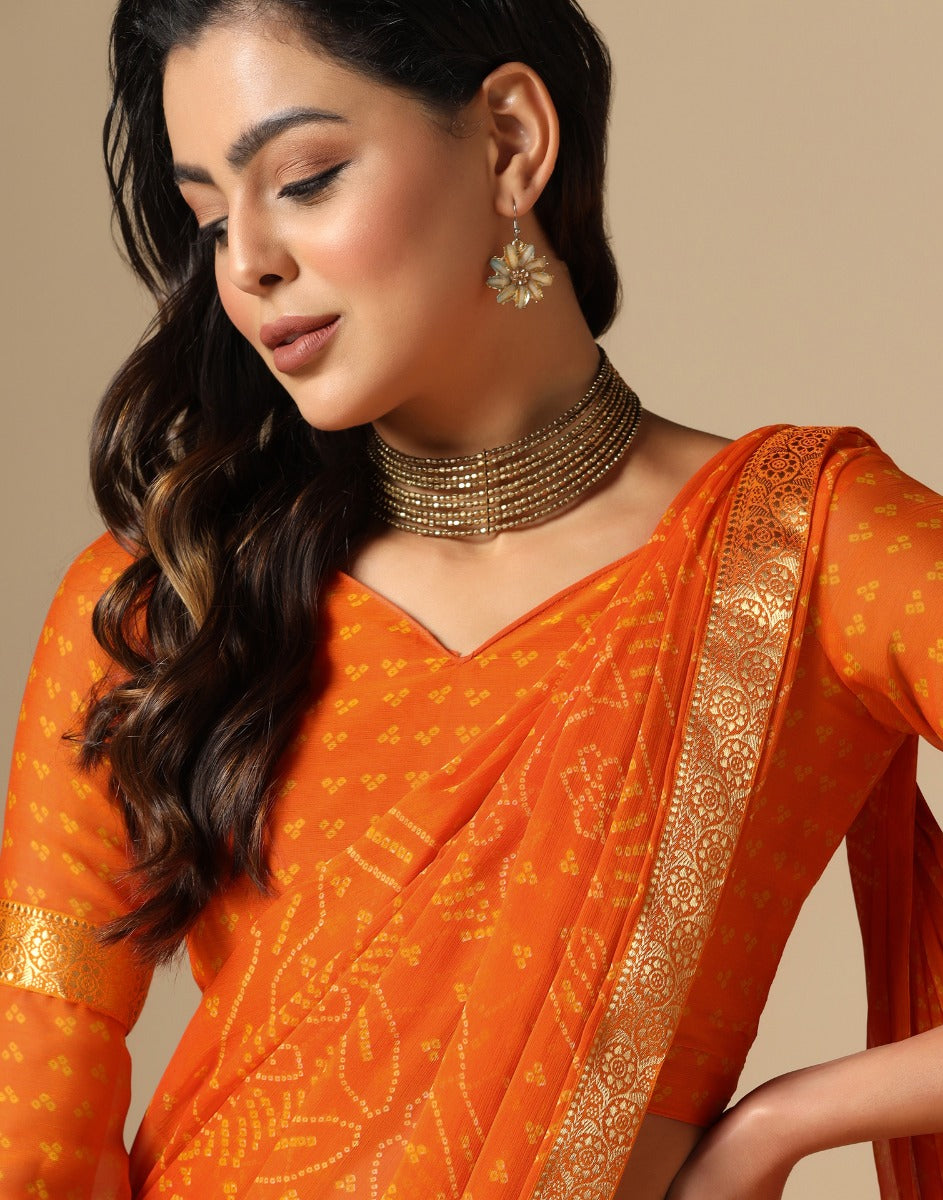 Orange Bandhani Saree | Sudathi