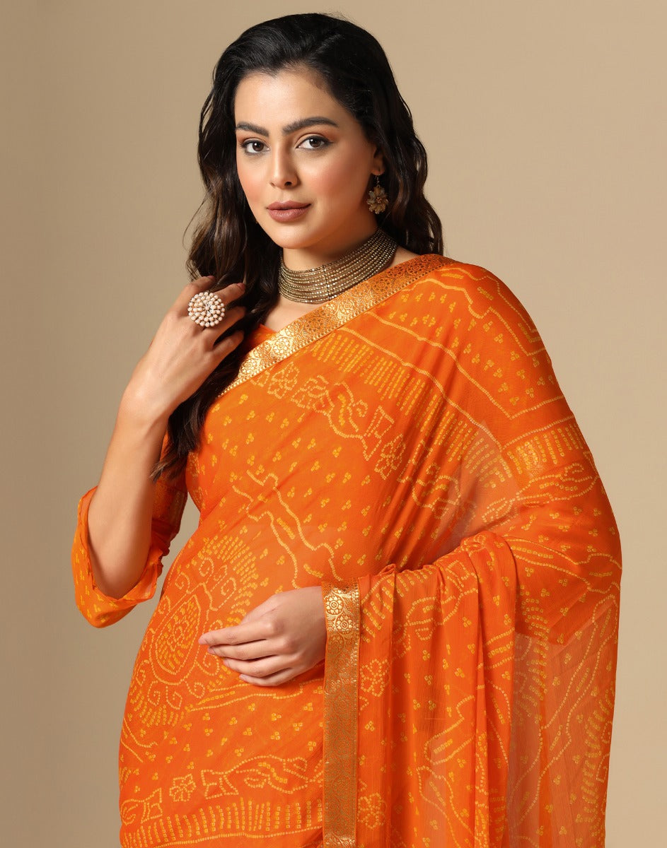 Orange Bandhani Saree | Sudathi