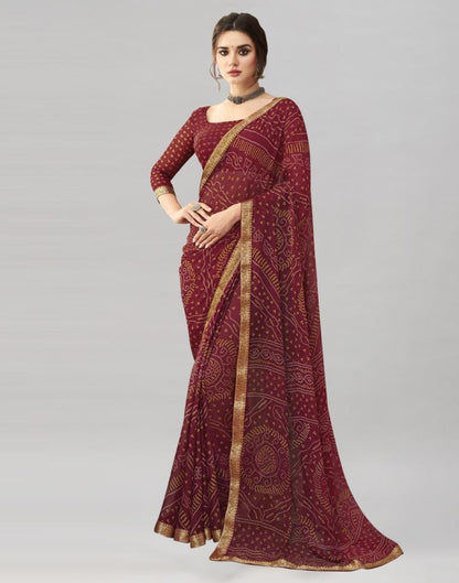 Maroon Chiffon Bandhani Saree | Sudathi
