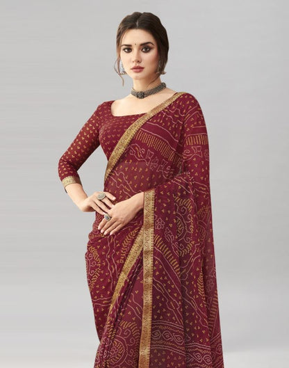 Maroon Chiffon Bandhani Saree | Sudathi