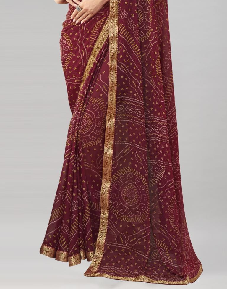 Maroon Chiffon Bandhani Saree | Sudathi