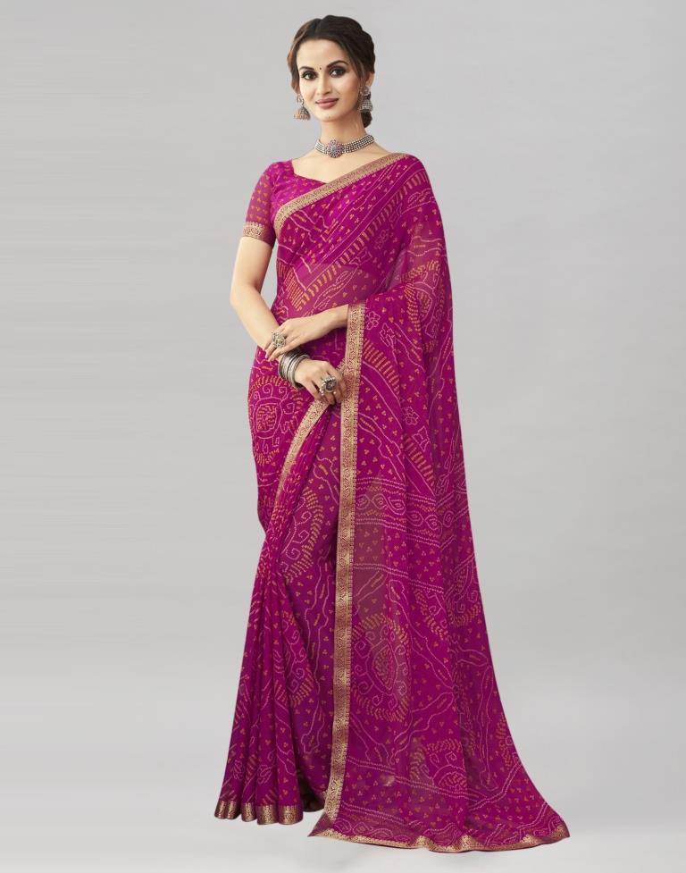 Rani Pink Chiffon Bandhani Saree | Sudathi