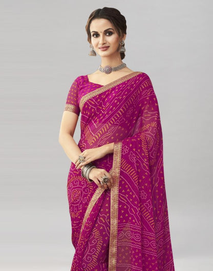 Rani Pink Chiffon Bandhani Saree | Sudathi