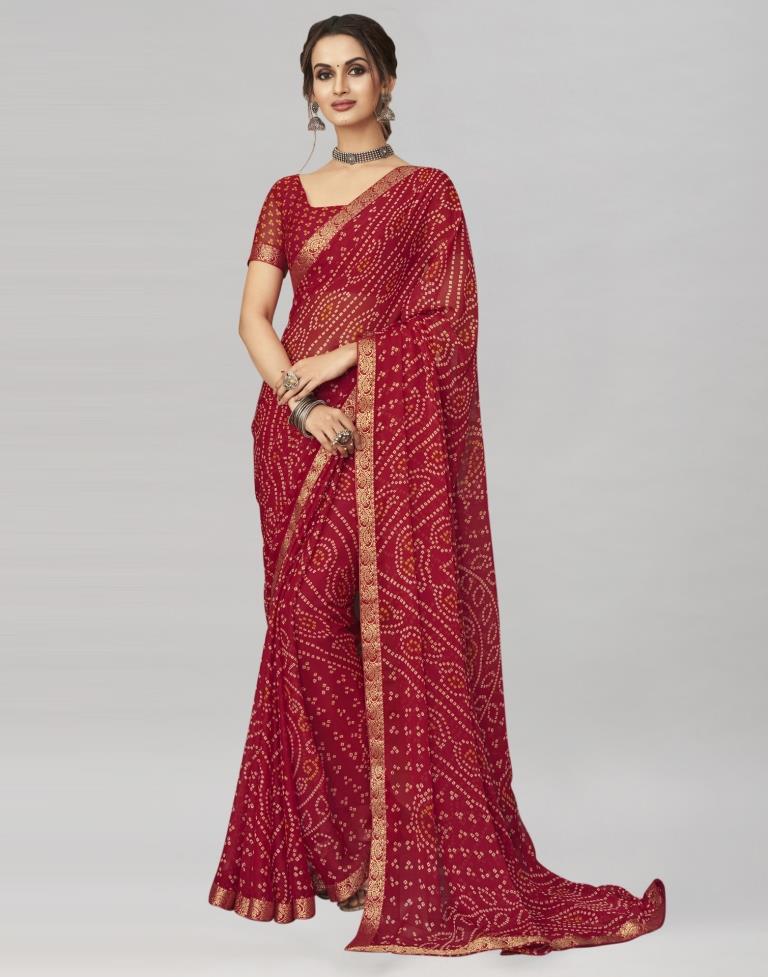 Maroon Chiffon Bandhani Saree | Sudathi