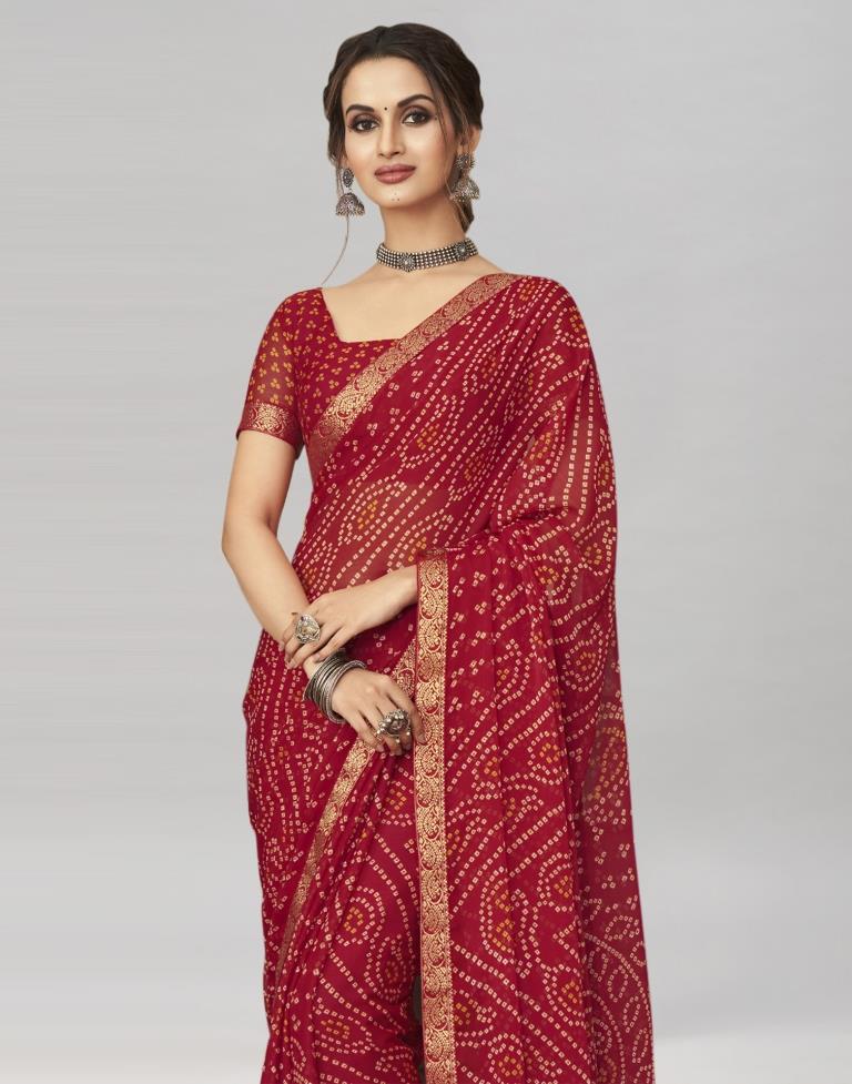 Maroon Chiffon Bandhani Saree | Sudathi