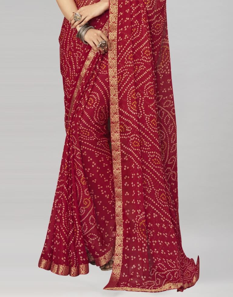 Maroon Chiffon Bandhani Saree | Sudathi