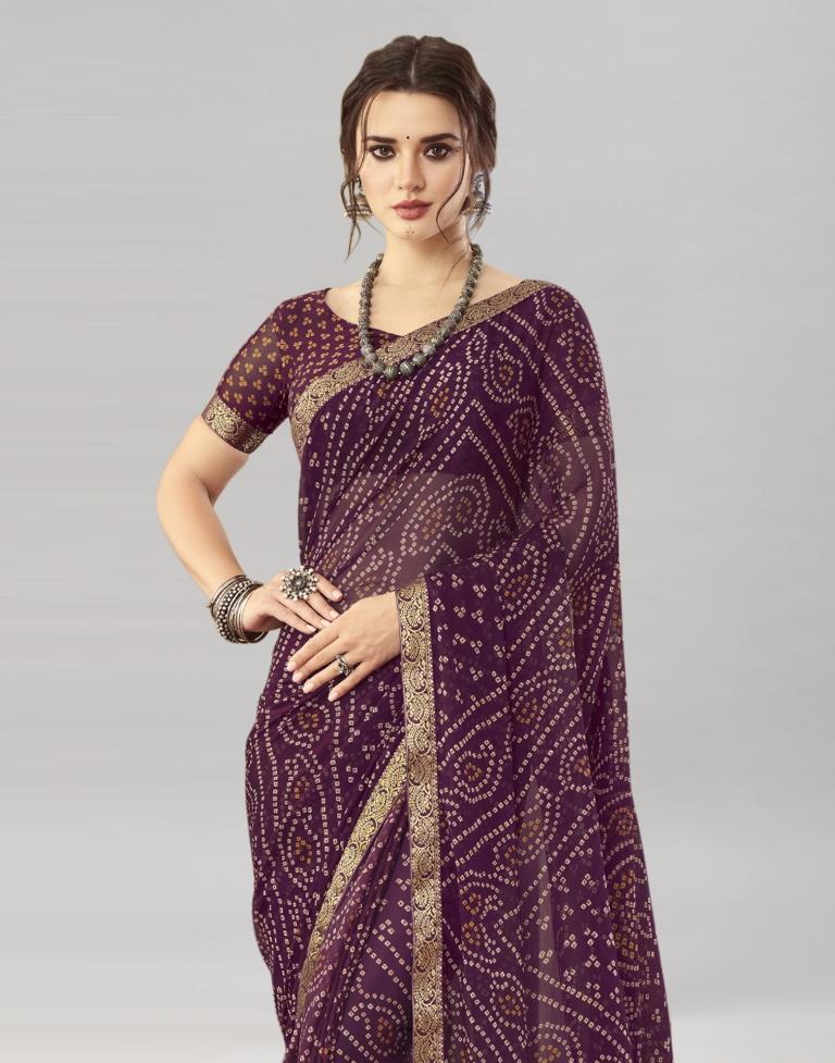 Dark Wine Chiffon Bandhani Saree | Sudathi