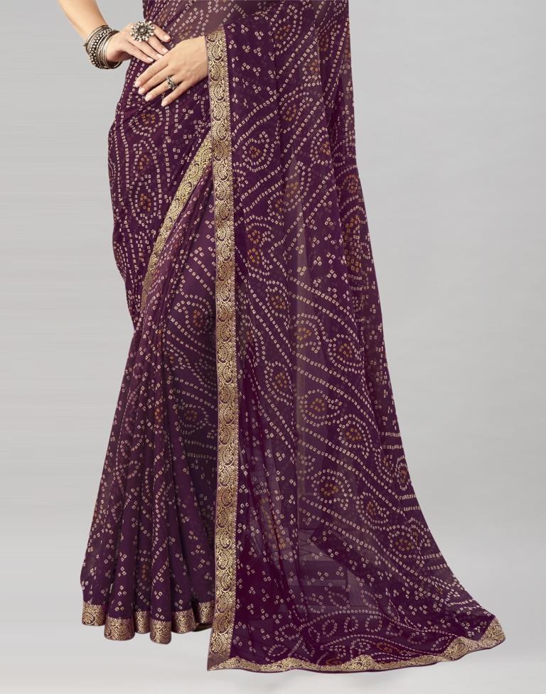 Dark Wine Chiffon Bandhani Saree | Sudathi