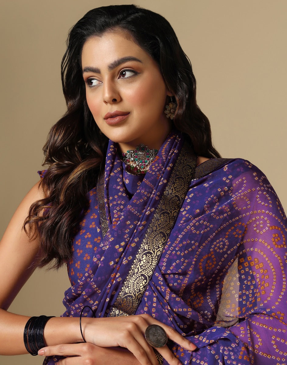 Violet Bandhani Saree | Sudathi