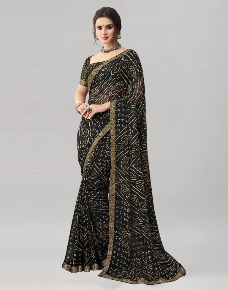 Black Chiffon Bandhani Saree | Sudathi