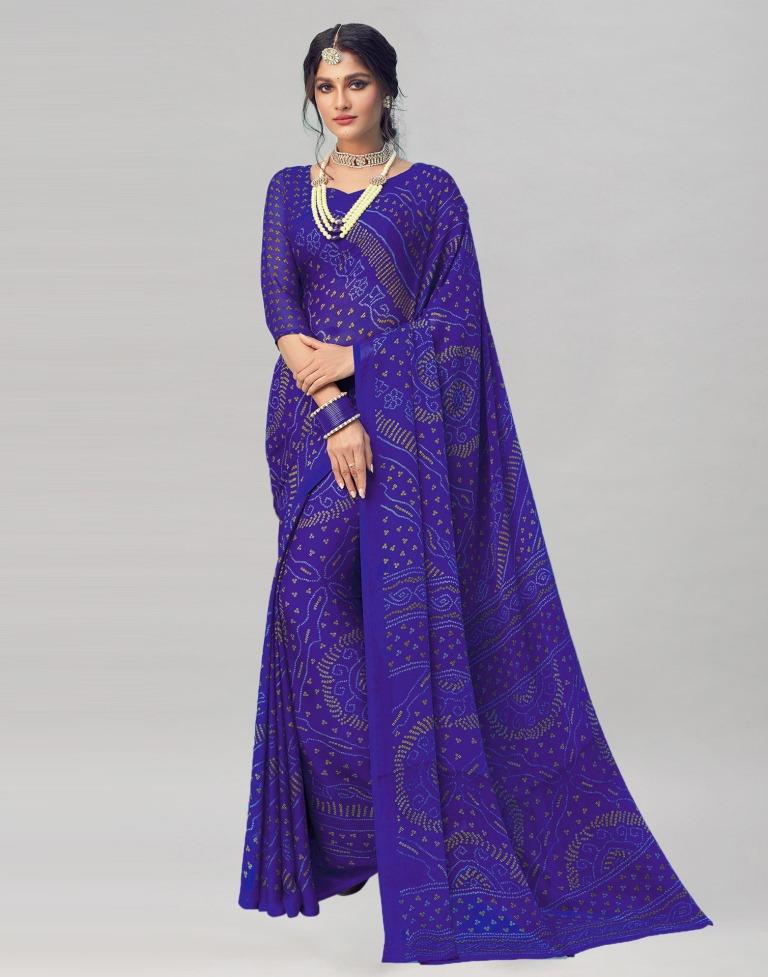 Royal Blue Coloured Chiffon Bandhani Printed Saree | Sudathi