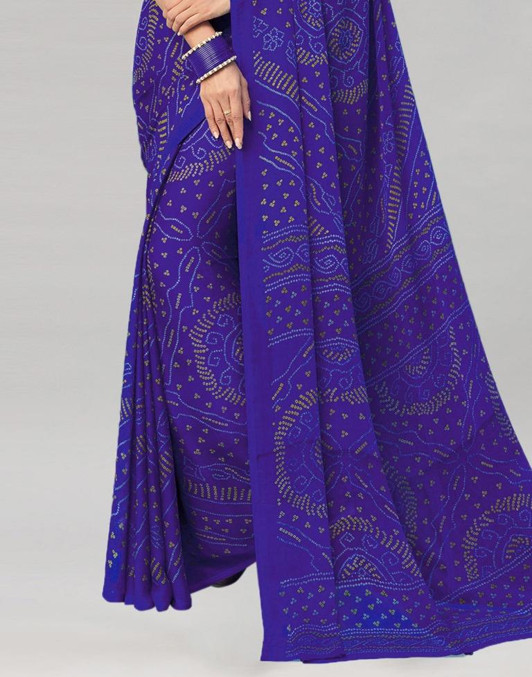 Royal Blue Coloured Chiffon Bandhani Printed Saree | Sudathi