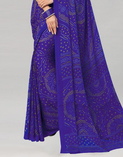 Royal Blue Coloured Chiffon Bandhani Printed Saree | Sudathi