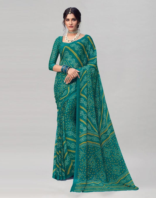 Rama Coloured Chiffon Bandhani Printed Saree | Sudathi