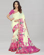 Cream Coloured Chiffon Floral Printed Saree | Sudathi