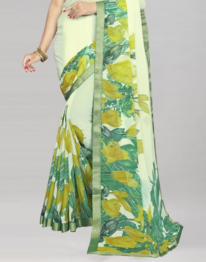 Cream Coloured Chiffon Floral Printed Saree | Sudathi