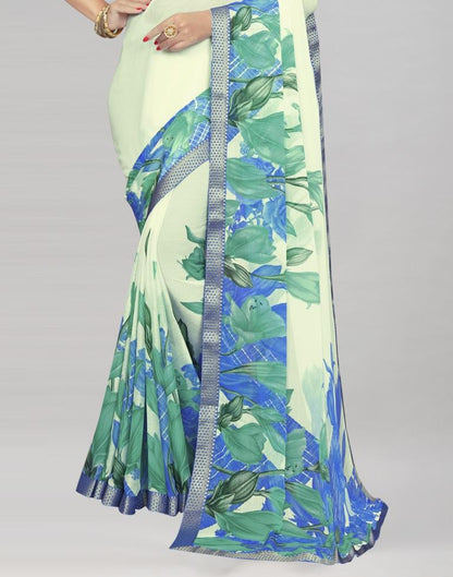 Cream Coloured Chiffon Floral Printed Saree | Sudathi