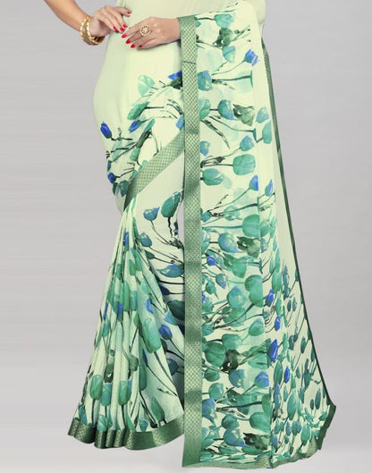 Cream Coloured Chiffon Floral Printed Saree | Sudathi