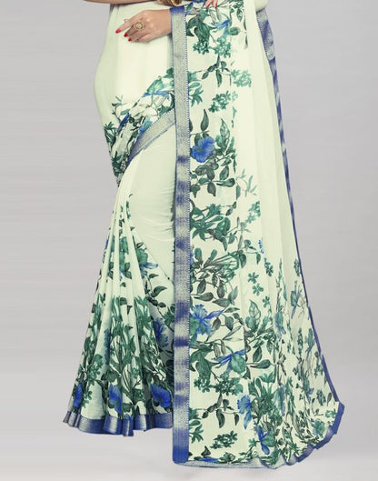 Cream Coloured Chiffon Floral Printed Saree | Sudathi
